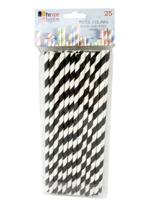 Black and White Striped Paper Straws