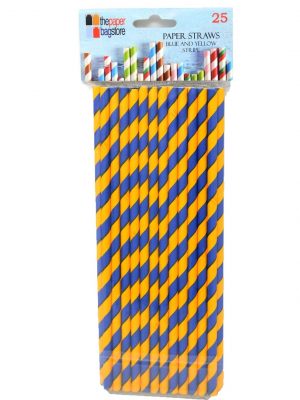 Paper Straw Blue and Yellow Stripe