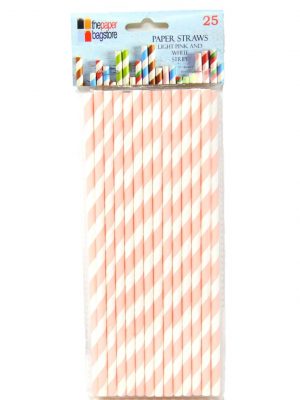 Paper Straw Light Pink and White Stripe