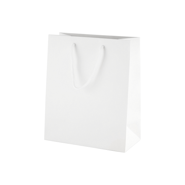 White Matt Boutique Paper Carrier Bags with Rope Handles (Medium) 20cm wide
