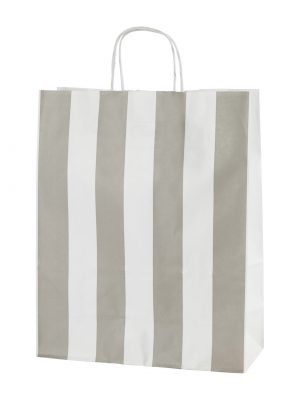 Large Grey Striped Kraft Paper Bags