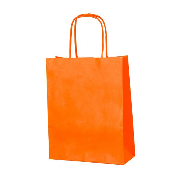 Orange small paper gift bag with handle