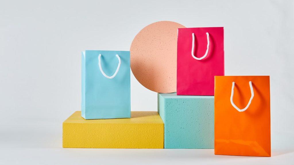 glossy paper bags idle for shopping